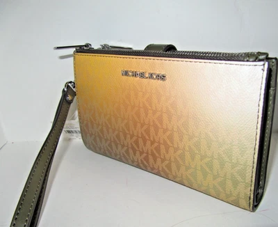 Michael Kors Jet Set Double Zip Wristlet Wallet Olive Multi Logo Phone NWT $178 - Image 1 of 4