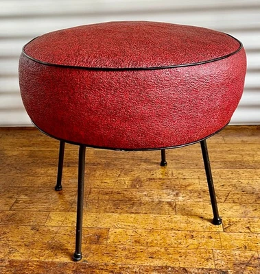Vintage 1950s OTTOMAN with Wrought Iron Legs POUF Stool    EXCELLENT CONDITION! - Image 1 of 4