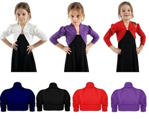 GIRLS 3/4 SLEEVE BOLERO SHRUG CARDIGAN PARTY TOPS - Picture 1 of 11