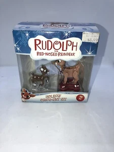Rudolph Red Nosed Reindeer Holiday Ornament Set Pull Cart Wagon Toy MIB 1992 - Picture 1 of 3