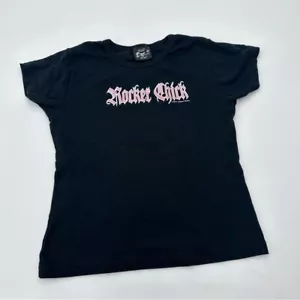Vintage Y2K Rocker Chick 2004 Fashion Victim schwarz Baby Fit Tee T-Shirt Medium - Bild 1 von 4