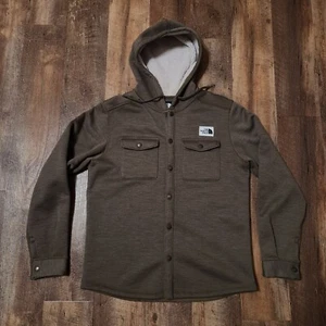 North Face Med Sherpa Patrol Snap Up Hoodie Brown Wool Fleece Lined - Picture 1 of 8