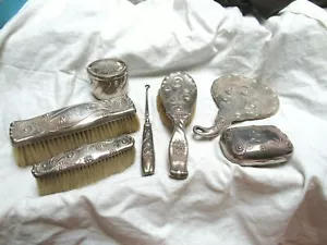 Antiguo juego de tocador de plata esterlina Whiting Fantasy de Osborne de 7 piezas Fantástico! - Imagen 1 de 12
