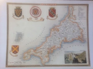 Cornwall Antique Colour Map by Thomas Moule County Maps of Old England 14“ - Picture 1 of 1