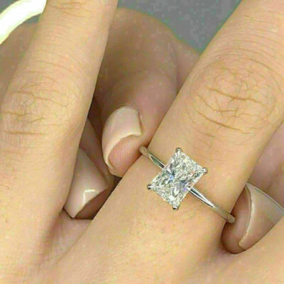 2.50 Ct Radiant Cut VVS1 Diamond Solitaire Ring 14K White Gold plated simulated - Image 1 of 4