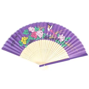 Handfächer LILA Blumenmotiv 23cm Fächer Handfächer Bambus Handfächer Stoff - Bild 1 von 2