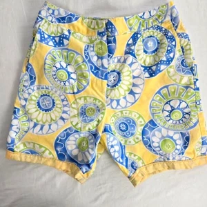 Talbots Relaxed Chino Shorts 6 Floral Geometric Yellow Blue Lined Made USA 6.5" - Imagen 1 de 7