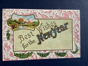 Postcard New Year Embossed Rural scene Flowers AA Pre-Nash SM Salke 1910 C61 - Bild 1 von 2