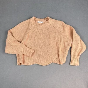 Zara Sweater Womens Medium Peach Oversized Boho Knit Cropped Scalloped Hem - Picture 1 of 8
