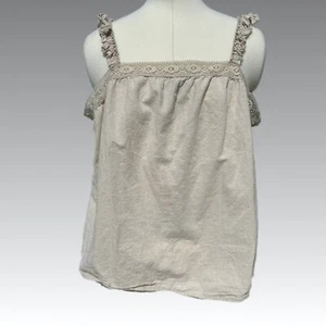 Camiseta sin mangas con correa con volantes algodón natural lino camisola Boho Cottagecore verano XL - Imagen 1 de 8