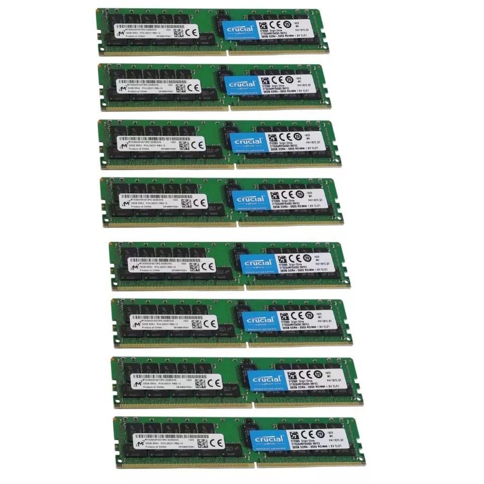 Crucial 256GB 8X32GB DDR4 2933MHz ECC Registered RDIMM Memory Ram CT32G4RFD4293 - Image 1 of 4
