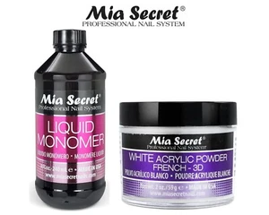 Mia Secret Liquid Monomer 8 oz & White Acrylic Powder- 2.0 oz (2 Pcs Nail Combo) - Picture 1 of 2