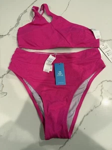 NWT Cupshe Bikini Set / Size Small / Hot Pink Summer Preppy - Picture 1 of 9