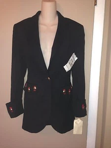 LOEHMANN’S 100% WOOL BLACK LADIES JACKET WITH GOLD TONE BUTTONS SIZE 4, NEW WITH - Picture 1 of 10