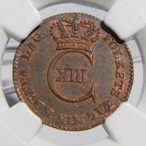 SWEDEN, Carl XIII: 1812 copper 1/12 Skilling 1-year type; red-brown NGC MS63BN - Picture 1 of 1