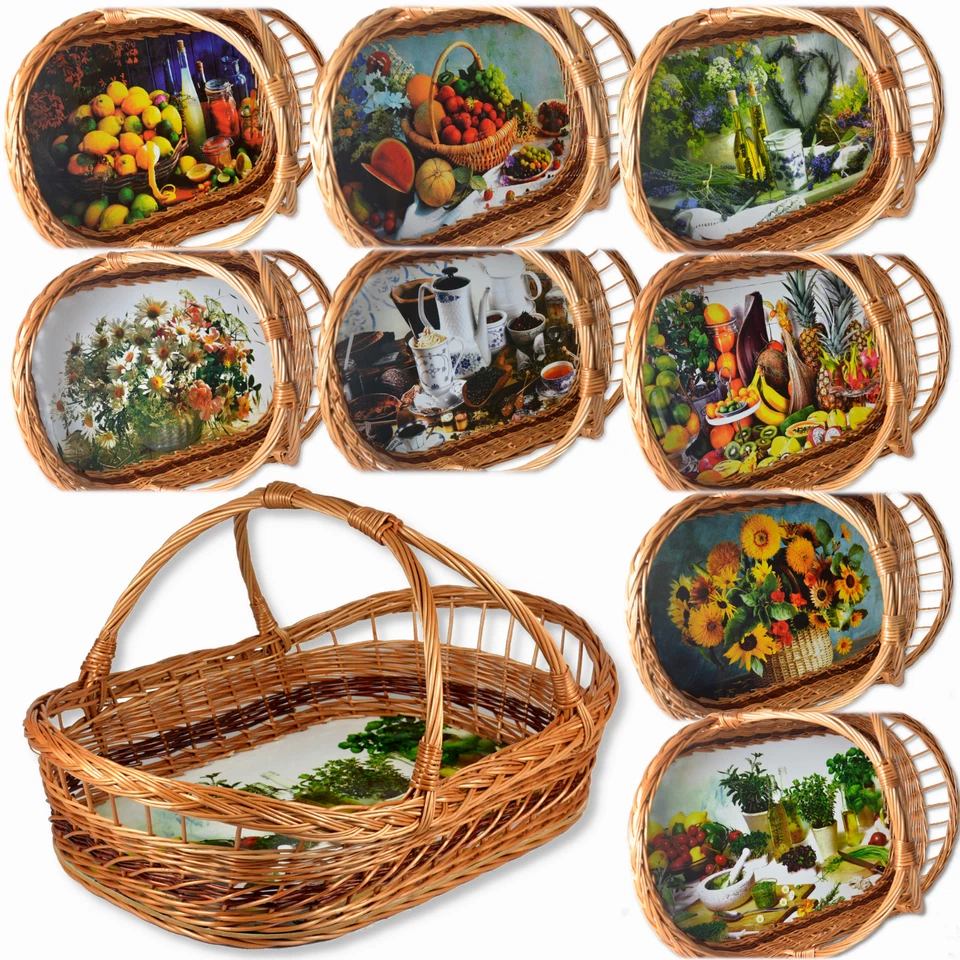 Tablett Schale Motiven zur Auswahl!! mit Bügel Obstkorb   Weide, Serviertablett - Bild 1 von 1