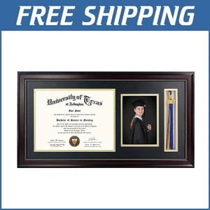 All-in-One 11x22 Diploma Frame with Tassel Holder - Real Glass & Modern Design - Picture 1 of 8