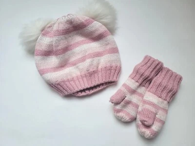 Bebé Gap Niñas Rosa Rayas Sombrero + Conjunto Medio 2 Pompones Peludos XS/S 12-24 Mos Nuevo con Etiquetas Foto 1 de 4