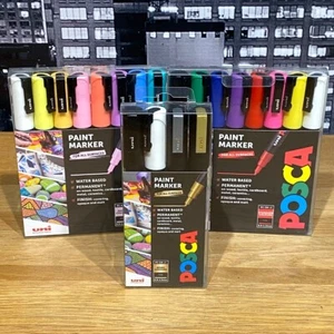 Uni Posca Paint Markers Pen Permanent Standard Pastel Mono Colours (Set of 3) - Picture 1 of 23