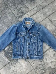 Vintage Levi's Jacket YOUTH Size 16 Blue Trucker 90s Boys Casual CUSTOM PAINT - Picture 1 of 8