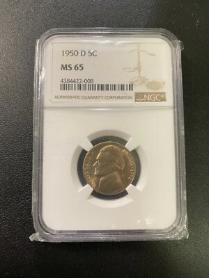 1950 D JEFFERSON NICKEL NGC MS-65 - UNCIRCULATED - KEY DATE - CERTIFIED SLAB -5C - Image 1 of 2