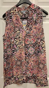 Floral & Ivy Sleeveless Print Blouse - Pink & Black Sm,M,Lg, XL - Picture 1 of 6