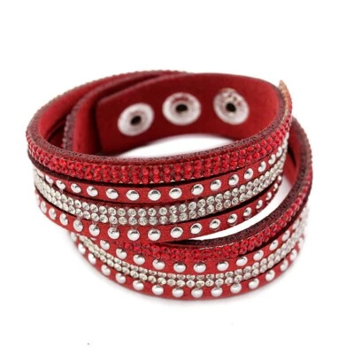 Moda Unisex Hombres Mujeres Lujo Cristal Remache Cuero Pulsera Estilo Punk 0857 Foto 1 de 4