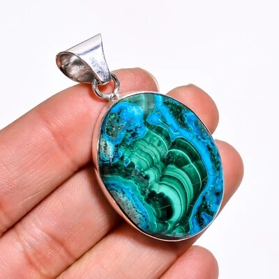 Malachite Shattuckite Multi Gemstone Pendant Solid 925 Sterling Silver A-4 - Image 1 of 4