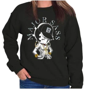 Retro Betty Boop Bling Cartoon Major Sass Womens Crewneck Sweatshirt Pullover - Picture 1 of 7