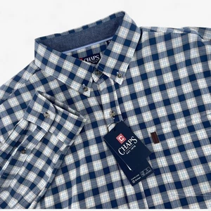 Chaps XL Mens Plaid Button Up Shirt Long Sleeve Stretch Dark Denim Casual NEW - Picture 1 of 13