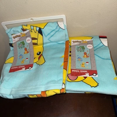 ПОКЕМОН Charmander Bulbasaur Squirtle PIKACHU 28 x 58 пляж / бассейн полотенце новый с Ярлыками - Изображение 1 из 4