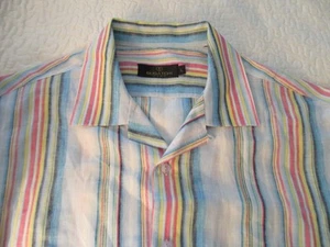 Bugatchi Uomo 100% Linen Short Sleeve Striped Shirt Men's Size L - Picture 1 of 9