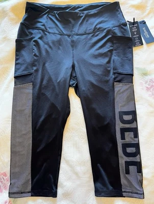 BEBE Sport Capri Leggings Negro Malla Pokers Moister Comfort XL Nuevo Con Etiqueta Foto 1 de 4