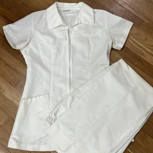 Vintage Angelica Krankenschwestern Reißverschluss Oberteil Hose Set Damen Gr. 32 weiß, Made in USA - Bild 1 von 7