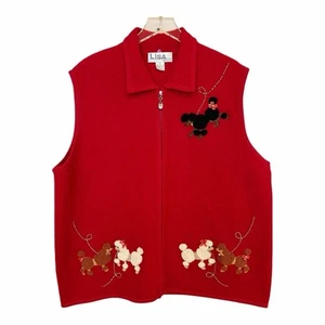Lisa International VTG Boiled Wool Poodle Dog Red Appliqué Sweater Vest 3X - Picture 1 of 6