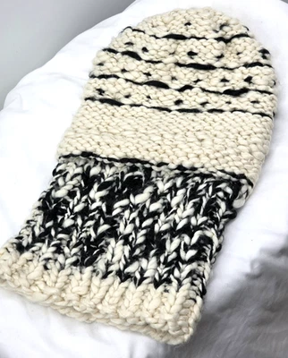 Free People Fuzzy Beanie Hat Chunky Knit Black White One Size NWT - Image 1 of 4