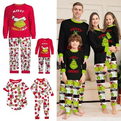 Adultos Niños Navidad Familia Pijama a Juego Divertido Grinch Ropa de Noche Pijamas Pijamas