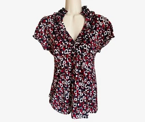 Heart Soul Womens MEDIUM Floral Ruffle Cap Sleeve Top Blouse Red Black White - Picture 1 of 3