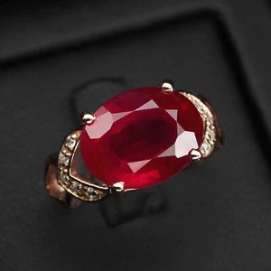 Charming Blood Red Ruby Rare 8.95Ct 925 Sterling Silver Rose Gold Plated Rings - Picture 1 of 9