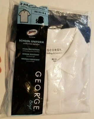 男孩 George Brand 2 件装白色和海军蓝校服 Polo 衫 XS 4/5 码 — 第 1/4 张图片