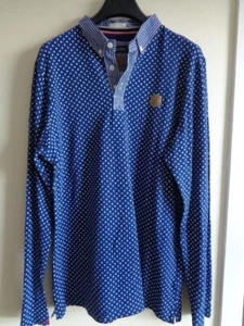 TWO STONED LIMITED EDITION MEN'S BLUE AND WHITE PRINT TOP WITH STRIPED COLLAR - Picture 1 of 3
