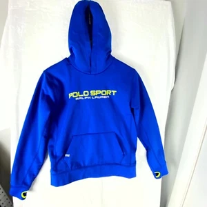 Polo Ralph Lauren Sport Hoodie Boys Large Blue Graphic Performance P67 Pullover - Picture 1 of 12