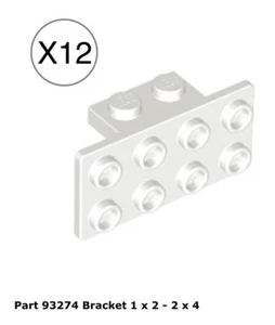 Lego 12 Pieces White Bracket 1x2 - 2x4 City Vehicle / Racers Car Building Parts - Picture 1 of 1