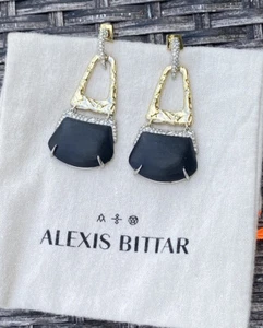 100% Authentic Alexis Bittar Black Lucite & Crystal Buckle Earrings $295 - Picture 1 of 11