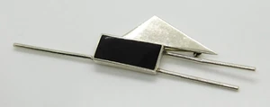 Spilla/spilla astratta modernista Taxco Messico argento sterling 925 onice nera - Foto 1 di 6