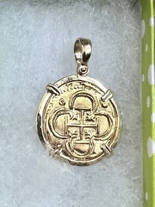 Solid 14k Gold Beautiful Atocha Gold Cast Coin Pendant In 14kt Gold Bezel 4.4 G - Picture 1 of 13