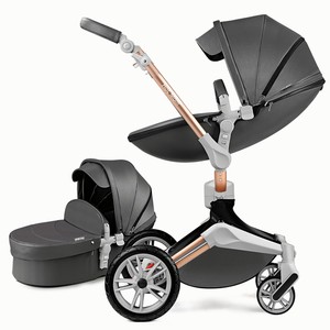 Hot Mom Rotate PU Leather Baby Stroller with Seat and Bassinet Combo,Dark Grey