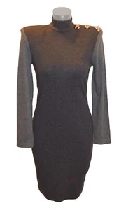 Tarrazia Vintage 80s Gray Long Sleeve Jersey Knit USA Made Turtleneck Dress 9/10 - Picture 1 of 2