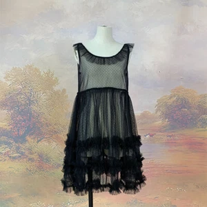 Lindo Vestido de Malla de Encaje con Volantes Dama Lolita Transparente Midi Tul Tirantes Tanque Enagua - Imagen 1 de 13