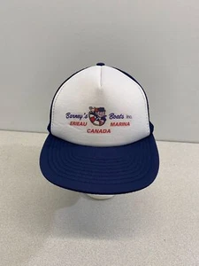 Vintage Barney's Boats INC. Erieau Marina Canada Truck Hat Blue Snapback Polyest - Picture 1 of 6